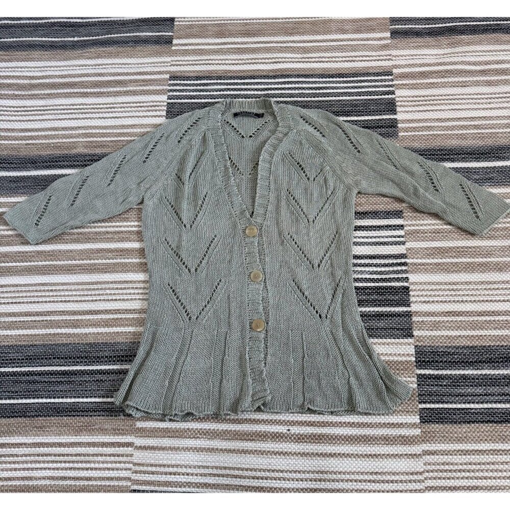 Peruvian Connection Women's Pima Cotton Knit Cardigan Sweater Green Size M